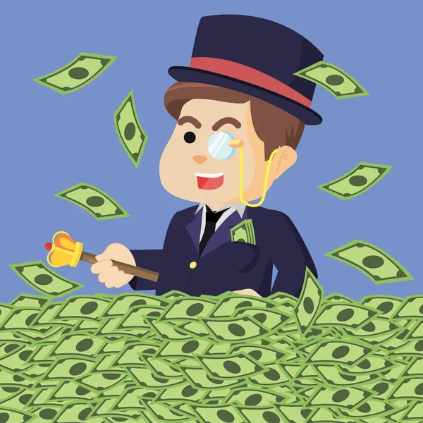 Richman happy in the middle sea of money — Stock Vector