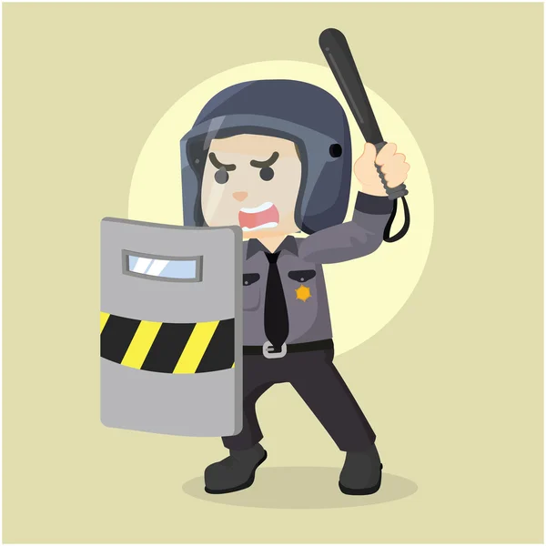 Police officer holding riot with shield — Stock Vector