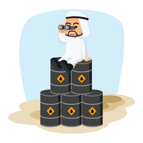 石油のバレルの上にアラブのビジネスマン使用双眼鏡 — ストックベクタ