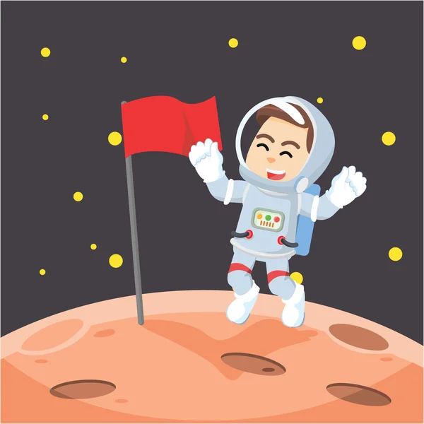 Astronaut putting the flag in moon — Stock Vector