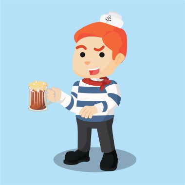 bira illüstrasyon tasarım tutan denizci