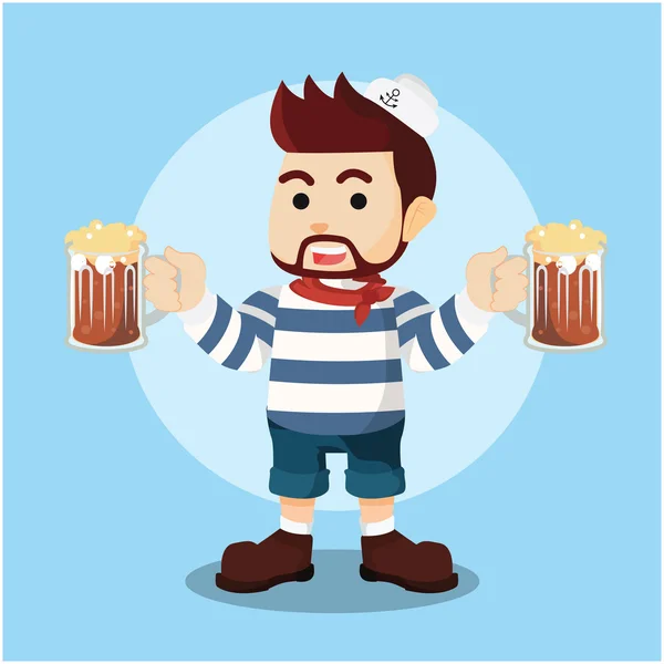 Shailor tenant deux bières à la main — Image vectorielle