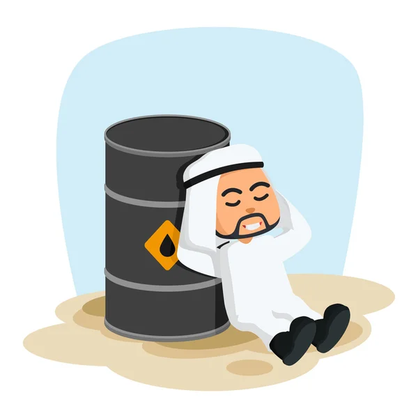 彼の石油のバレルの上に横たわるアラブのビジネスマン — ストックベクタ
