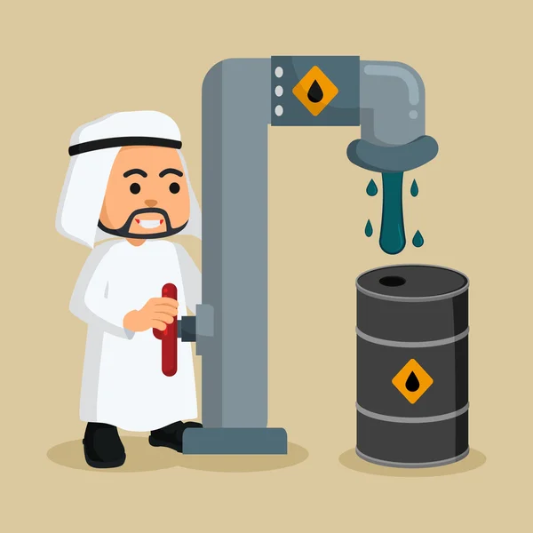 アラブのビジネスマンが彼の石油のバレルを詰替します。 — ストックベクタ