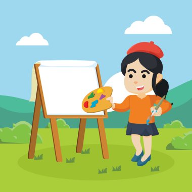 ressam kadın çayır sahne boyama