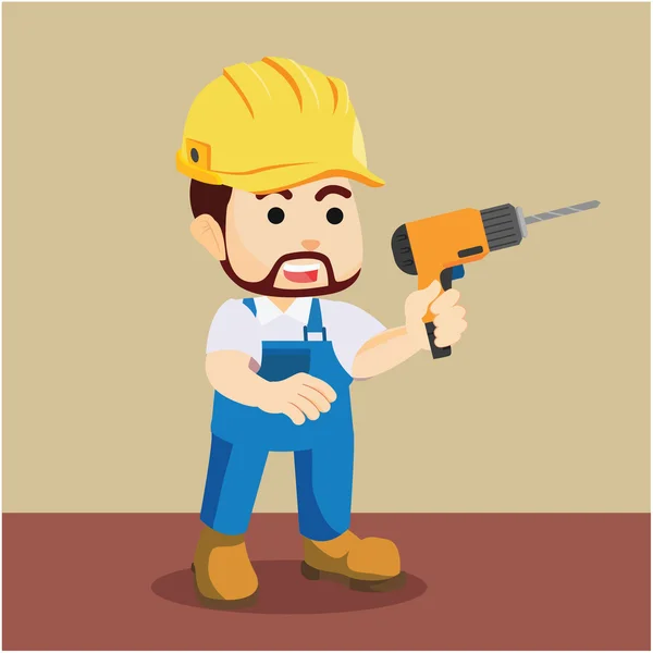 Handwerker mit Bohrmaschine Illustration Design — Stockvektor