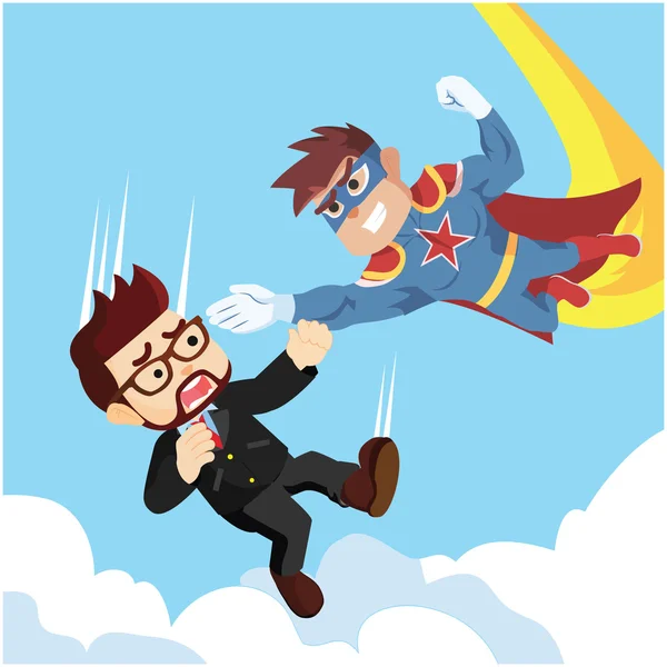 Superhero flying catching falling people — Stock Vector