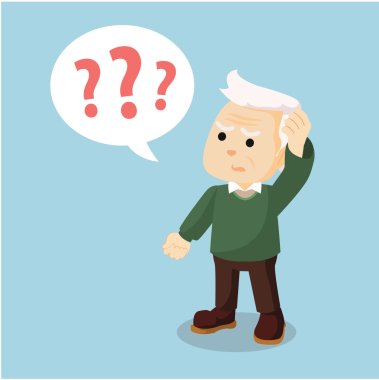 old man confused holding head clipart