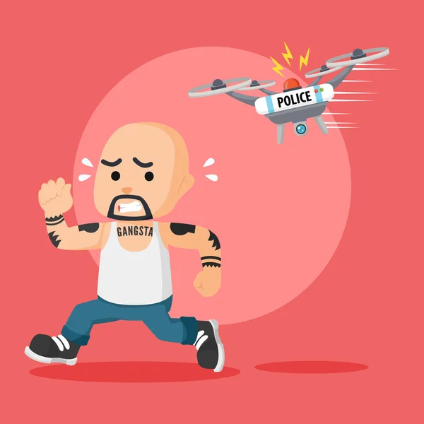 Gangster running away from police drone — Stock Vector