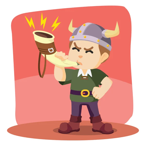 Viking Blowing War Horn illustration design — стоковый вектор