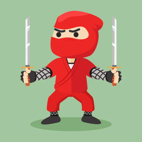 Ninja sosteniendo doble espada ilustración diseño — Vector de stock