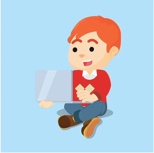 Niño estudiando con portátil — Vector de stock