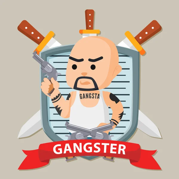 Bald gangster in emblem illustration design — Stock Vector