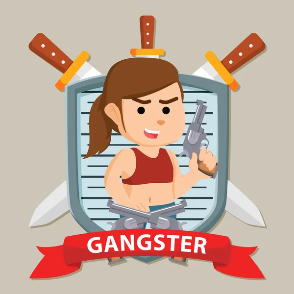 Kobieta gangster godło ilustracja konstrukcji — Wektor stockowy