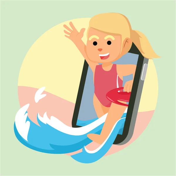 Female life guard get out from mobile phone — Stock Vector
