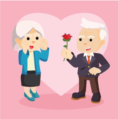 yaşlı adam hediye çiçek onun çift renkli