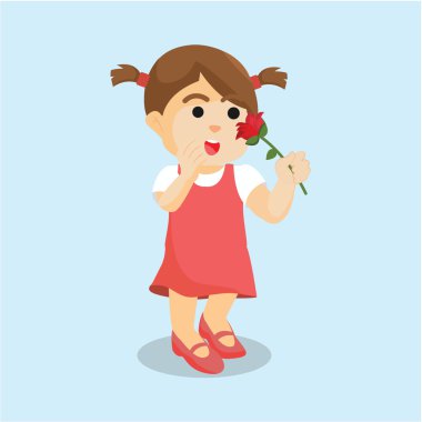 Kız holding çiçek kırmızı