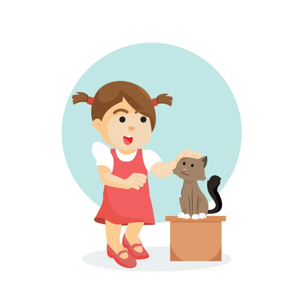 Lány és a macska stroke — Stock Vector