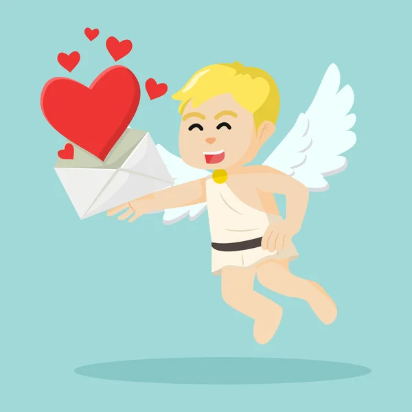 Cupido chico mostrando amor carta colorido — Vector de stock