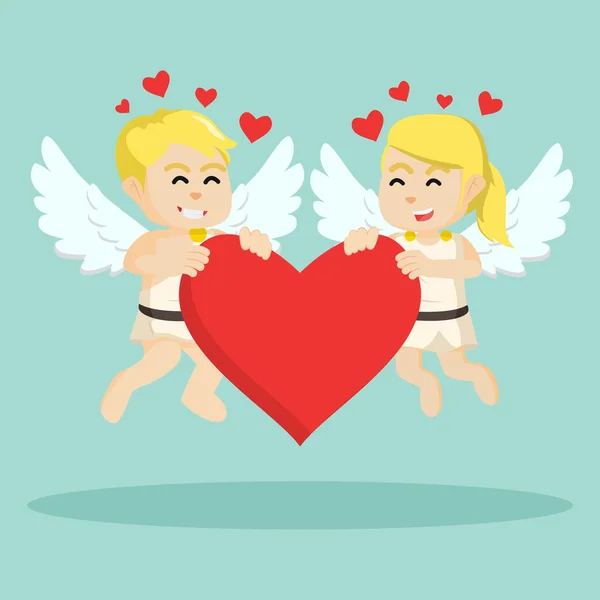 Cupid boy and cupid girl sharing love colorful — Stock Vector