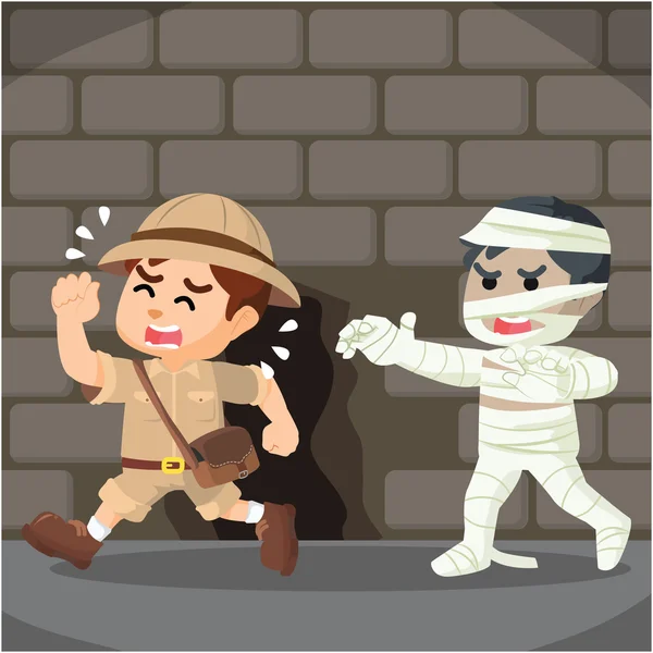 Explorer chased by living mummy — Stock Vector