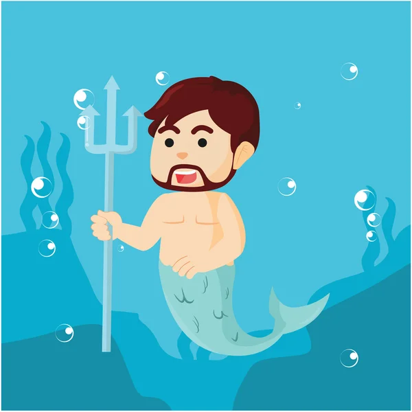 Male mermaid holding weapon in the sea — Stock Vector