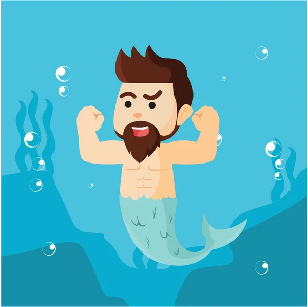 Male mermaid showing his muscle — Stock Vector