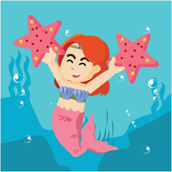 Sirena chica holding gigante estrella de mar — Archivo Imágenes Vectoriales