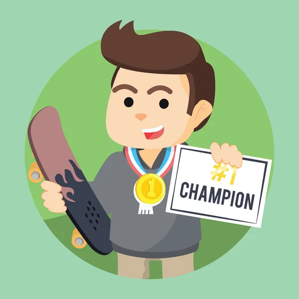 Patinador niño campeón obtener certificado y medalla — Vector de stock