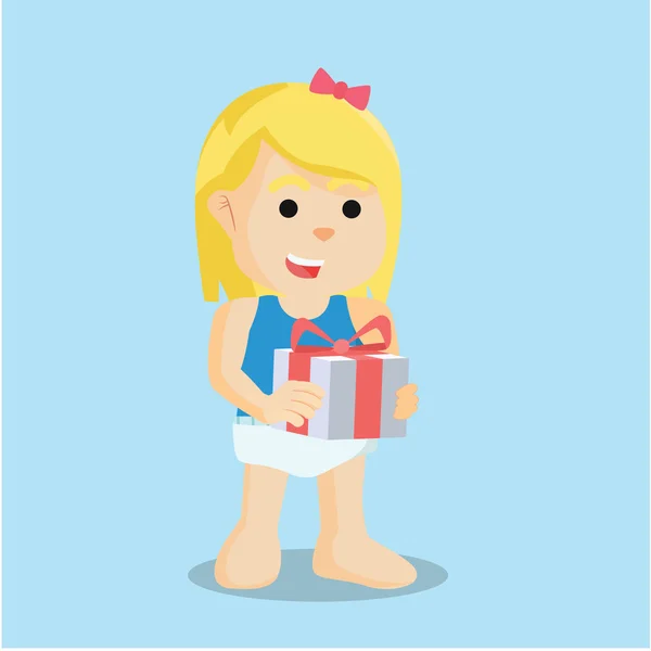 Baby Mädchen mit Geschenkbox — Stockvektor