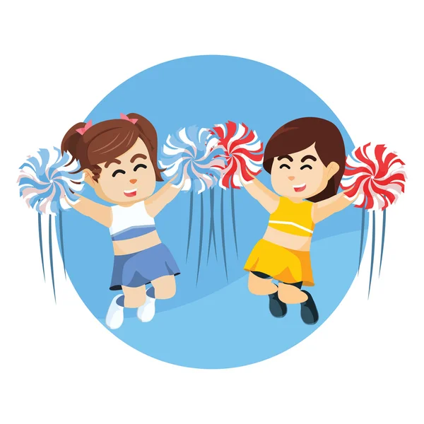 Twee cheerleader samen springen — Stockvector