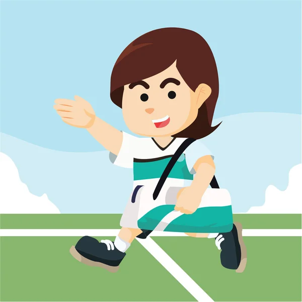 女子サッカー プレーヤー徒歩キャリング バッグ — ストックベクタ