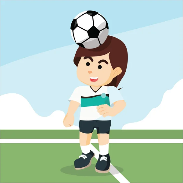 Samice fotbalistu uvedení míč na hlavu — Stockový vektor