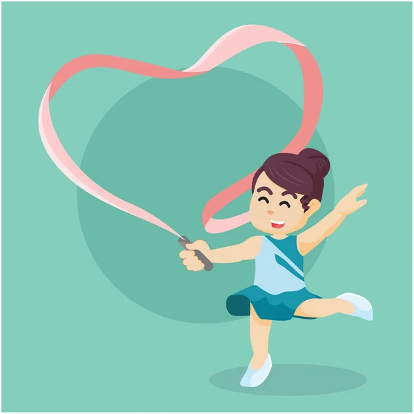 Bailarina de cinta haciendo corazón en forma con sus cintas — Vector de stock