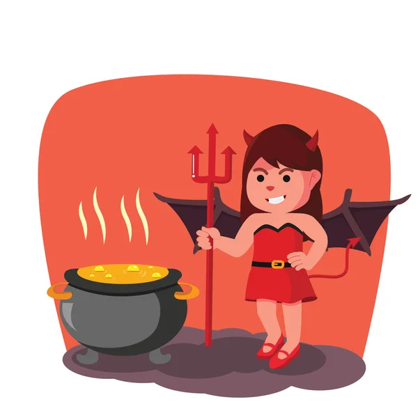 Devil girl boiling pot — Stock Vector