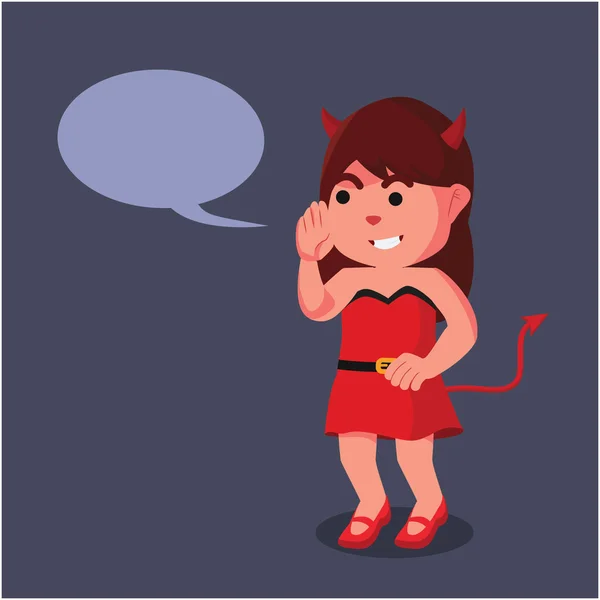 Chica diablo con burbuja chat — Vector de stock