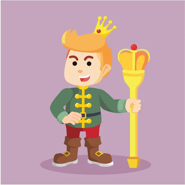 Príncipe alegre segurando usando coroa — Vetor de Stock
