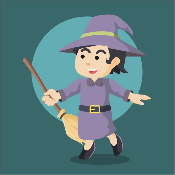 Witch cheerful holding her broom — Stock Vector