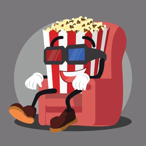 Popcorn, oglądanie 3d film ilustracja projektu — Wektor stockowy