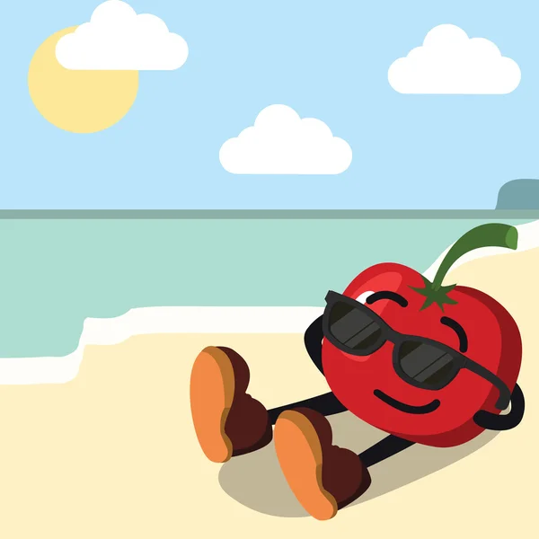 Tomato man sunbathing illustration design — Stock Vector