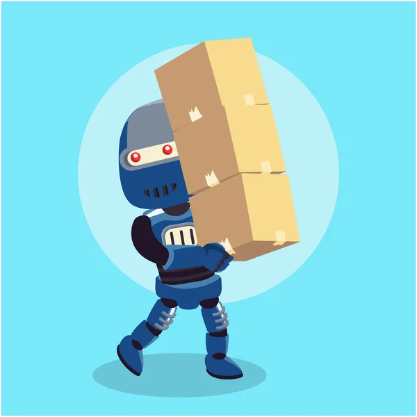 Blå roboten transporterar stack av box — Stock vektor
