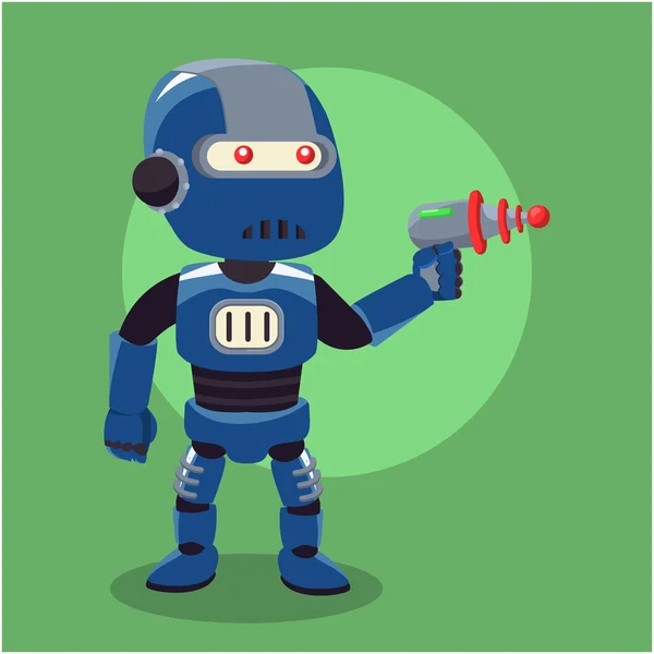 Robot blu con pistola laser in mano — Vettoriale Stock