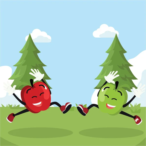 Groene appel man voldoen aan rode appel man — Stockvector