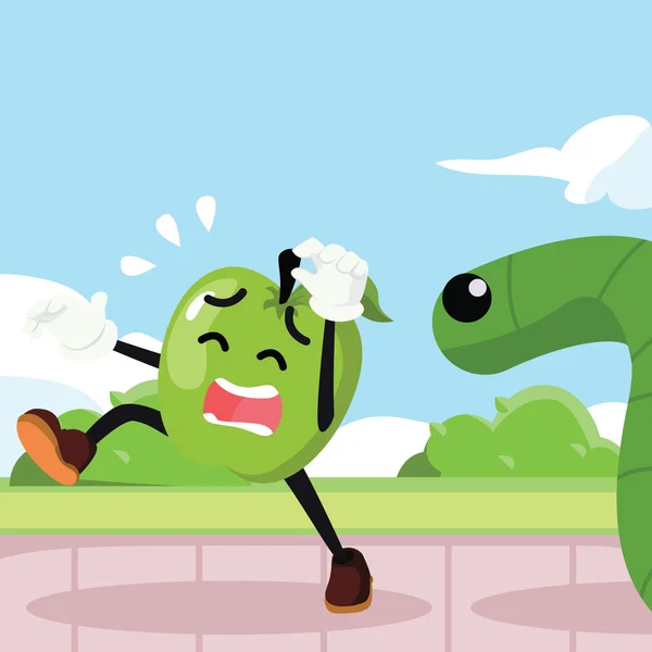 Apple man chased by giant worm — Stock Vector