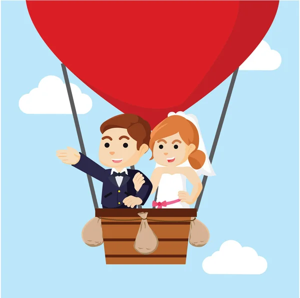 Coppia sposata che vola con palloncino — Vettoriale Stock