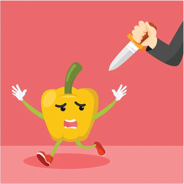 Paprika man met mes uit de hand lopen — Stockvector