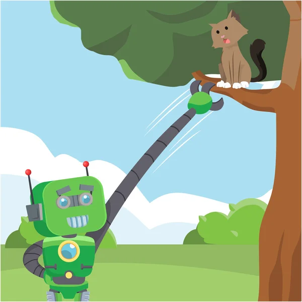 Πράσινο ρομπότ διάσωση γατών — Διανυσματικό Αρχείο