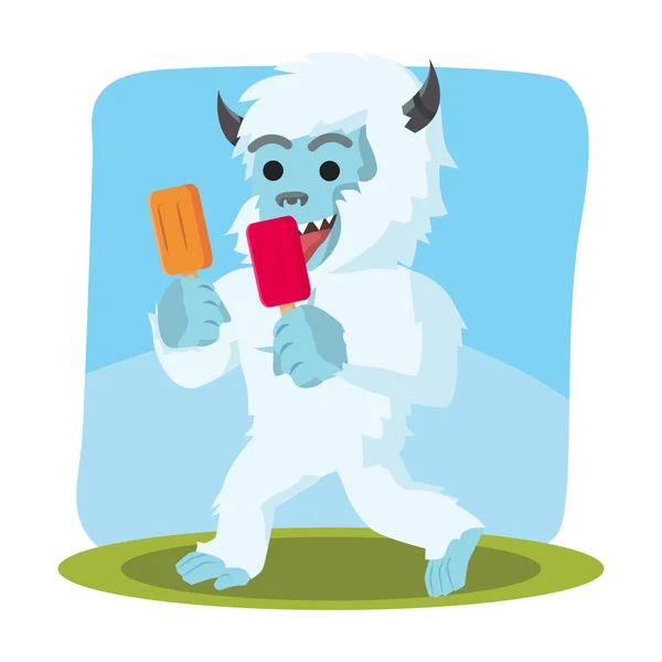 Yeti comer picolé colorido — Vetor de Stock