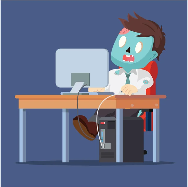 Bureau zombie travaillant sur son bureau — Image vectorielle