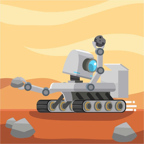 Mars rover robot collecting stone sample — Stock Vector